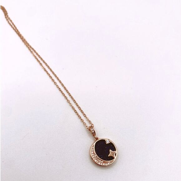 Rose Gold Vermeil Sterling Silver Necklace With Celestial Blue Sandstone Pendant - Picture 4 of 6